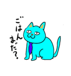 水色ネクタイ猫（個別スタンプ：1）