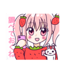 ゆめかわいい♡いちご娘の女の子とうさぎ（個別スタンプ：3）