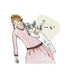 あんにゅいな女の子と猫のいらすと（個別スタンプ：24）