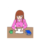 女の子読書編み物宇宙船車季節お祝い（個別スタンプ：1）