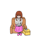 女の子読書編み物宇宙船車季節お祝い（個別スタンプ：2）