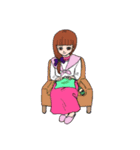 女の子読書編み物宇宙船車季節お祝い（個別スタンプ：3）