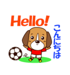 サッカー犬 赤ユニ版（個別スタンプ：1）