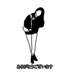 線画の働くお姉さん 日本語字幕ver（個別スタンプ：1）