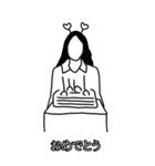 線画の働くお姉さん 日本語字幕ver（個別スタンプ：3）